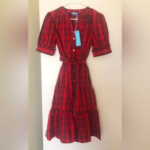 Draper James XS new with tags red plaid shirt dress